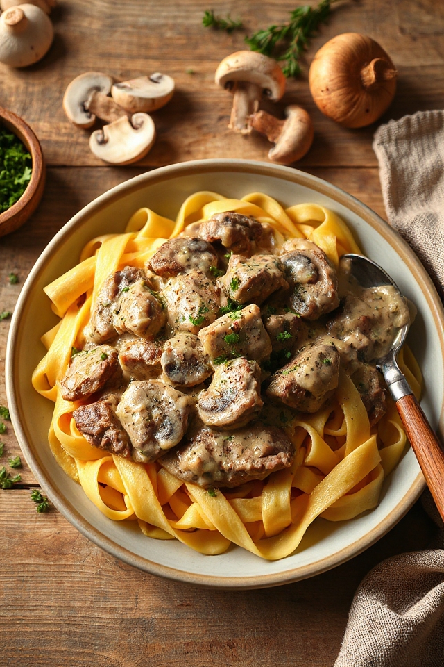 creamy beef pasta dish