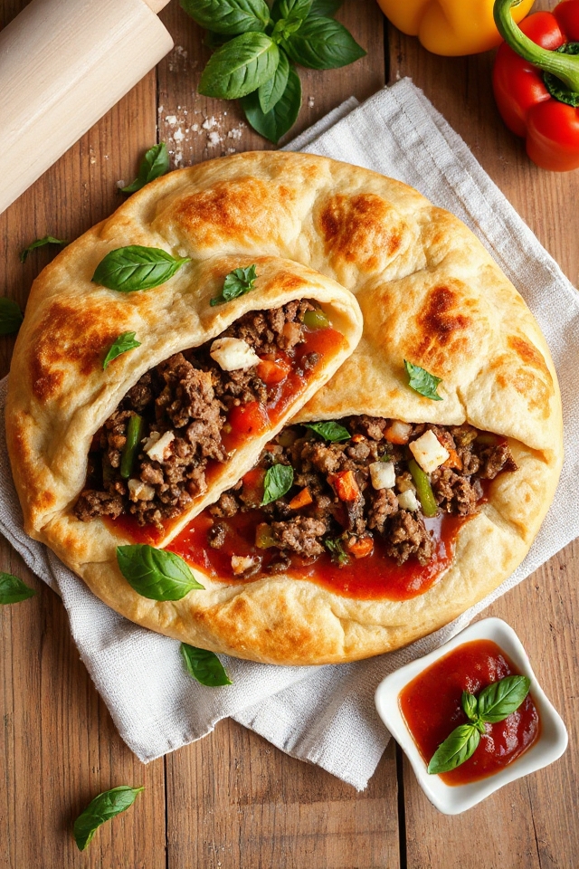 delicious beef filled calzone