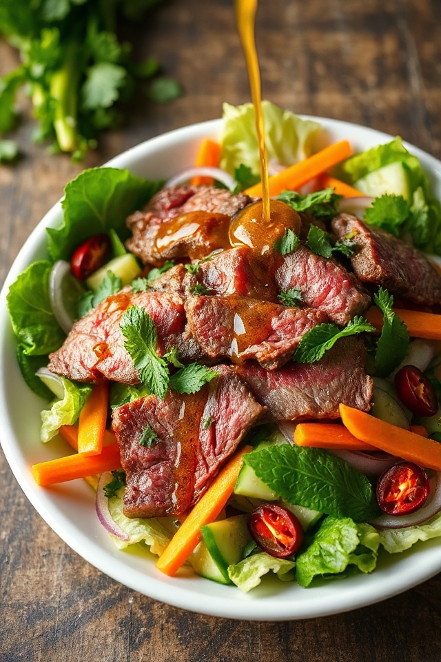 grilled beef salad preparation