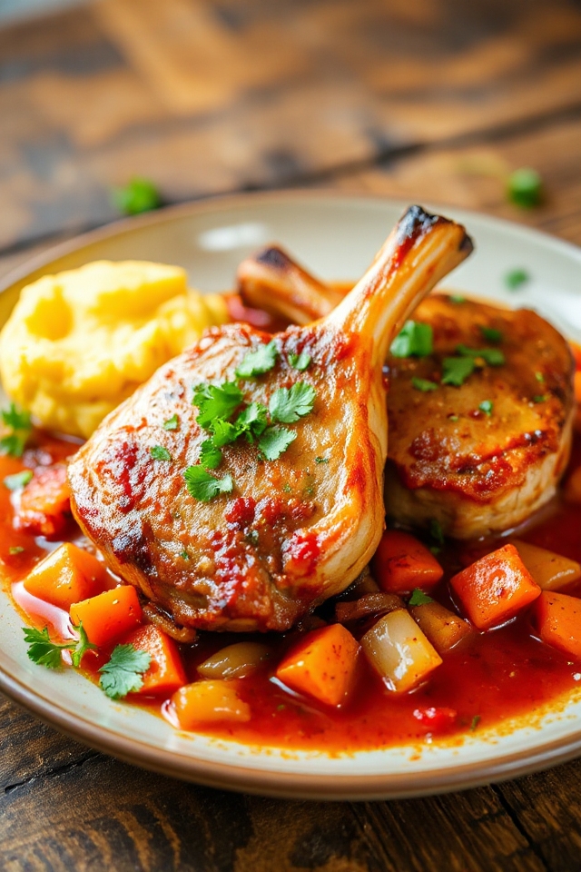 pork chops simmered in sauce