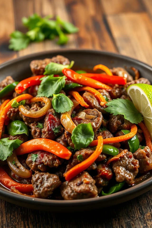 saut veggies brown beef