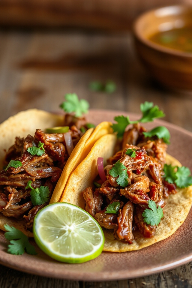 savory shredded pork tacos