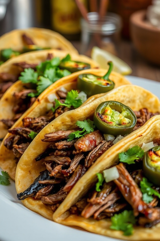 shredded beef taco preparation