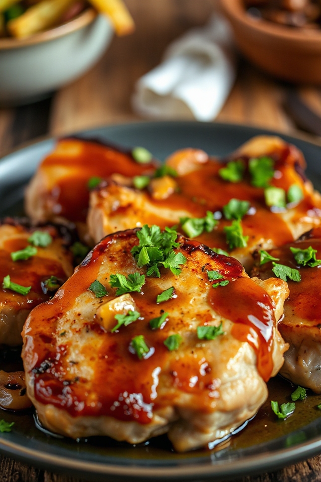 sizzling pork chops simmering
